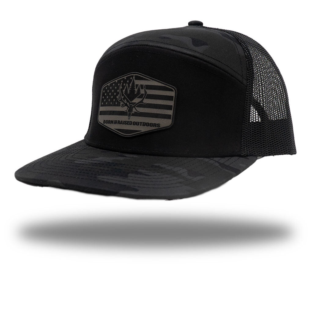 Rooted Leather Patch Hat - Black Multicam